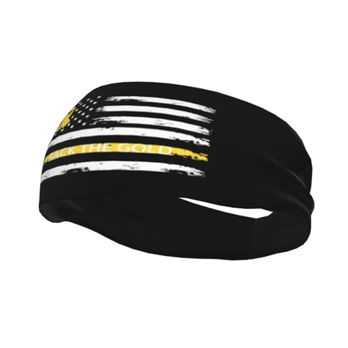 Back The Gold Ribbon USA Flag Childhood Cancer Awareness Adjustable Sports Headband Moisture-Wicking Sweatband for Running & Workout