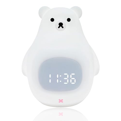 目覚まし時計 めざまし時計 LED ベッドサイド 大音量 常夜灯 デジタル 夜間ライト 授乳ライト 音感センサー インテリア おしゃれ かわいい 誕生日プレゼント 三色ライト かわいい白熊