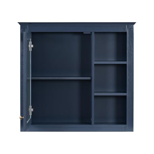 Image of Merax 30 Inch Bathroom Vanity with Sink Set, Modern Bathroom Vanity Storage Cabinet with Matching Mirror Medicine Cabinet, Solid Wood Frame,Painted Finish, 2 Drawers and 1 Tip-Out Drawer, Navy Blue