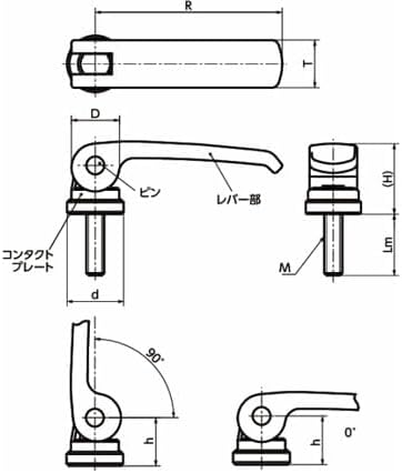 鍋屋バイテック カムレバー 固定タイプ おねじ LWBM LWBM-101-M10-35-OR