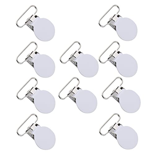 Image of Suspender Clips 10 Pieces 1.4 Inch Round Iron, Heavy Duty Spring Loaded for DIY Belt Making, White
