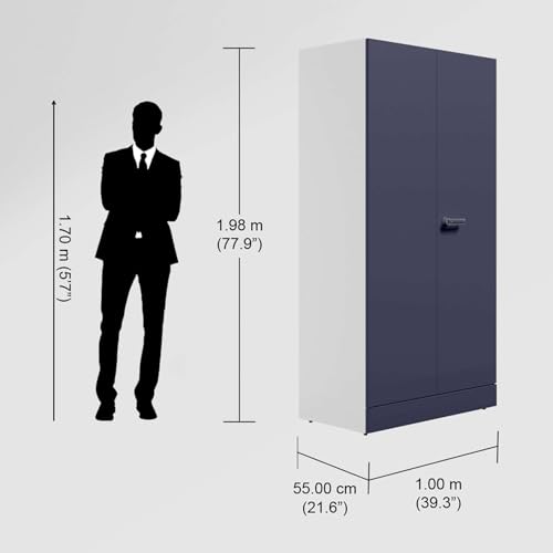 Image of Interio by Godrej Almirah Auraline Men Premium 2-Door Steel Almirah, Cupboard for Clothes (Textured Navy Blue), 1-Year Warranty, 2 Shelves, 1 Locker, 2 Drawers