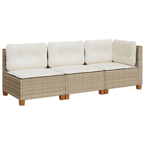 vidaXL Canapé de Jardin avec Coussins 3 Places Beige résine tressée, canapé d'extérieur, siège de Jardin, canapé de Jardin Trois Places