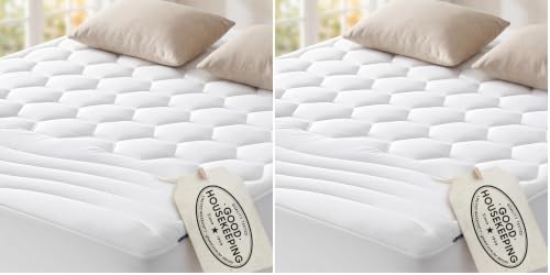 Image of Bedsure Full Size Mattress Pad - Quilted Fitted Mattress Topper Protector with 8-21 Inches Deep Pocket, Noiseless Breathable Bed Cover Padded, Machine Washable, White, 54x75 Inches (Pack of 2)