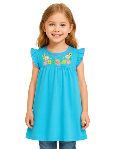 Image of HILEELANG Toddler Little Girl Summer Dress Sleeveless Cotton Casual Flower Shirt Playwear Jumper Skirt Sundress