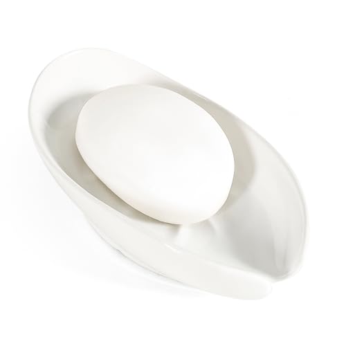 Soap Dish, Self Draining Soap Holder, Leaf Shape Ceramic Bar Soap Holder Drain Soap Dishes for Bathroom Sink Kitchen, Easy to Clean, Keeps Soap Dry, Black, ANTIS'S HOME Black-1pcs-enhanced D