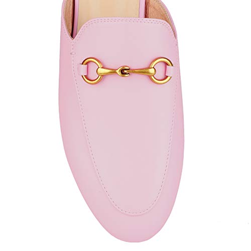 Image of Arqa Mules for Women Almond Toe Leather Flats Slip-on Comfort Backless Loafers Buckle Mule Shoes