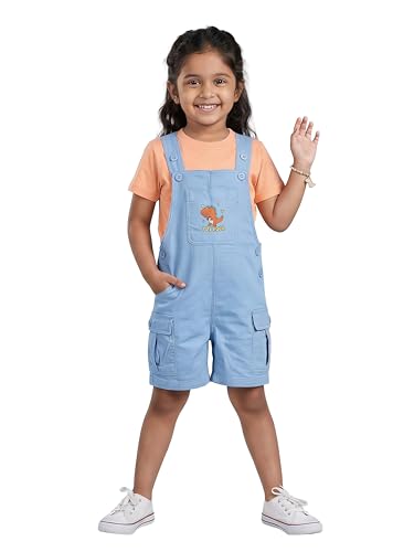 Image of KiddoPanti Unisex Denim Cargo Dungaree Shorts | 69.1% Cotton 29% Spun Poly 1.9% Spandex | Above Knee Length | Soft Breathable Summer Dungaree