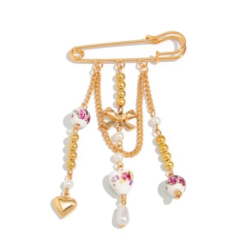 Image of Vintage Safety Pin Brooch for Layered Chain Tassel Decorative Pins for Lapel, Sweater, Hat, Scarf, Shawl - Cute Y2K Grunge Punk Style