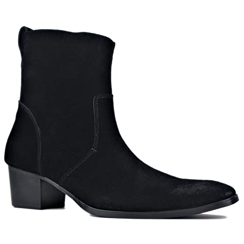 Image of Dress Boot for Men Heels Casual Chelsea Combat Ankle Chukka Boots Zipper Black JY002
