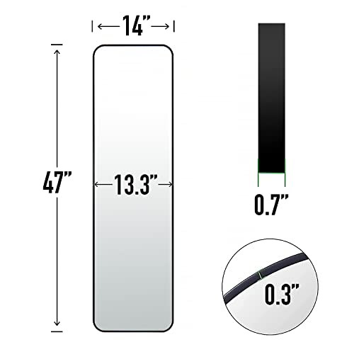 Scwf-Gz 47X14 Mirror Rectangle Full Body Length Door Hanging Wall Mounted Metal Frame Dressing Make-Up Mirrors For Entryway Bedroom Bathroom Living Room 47 14 Inch Black thumb #1