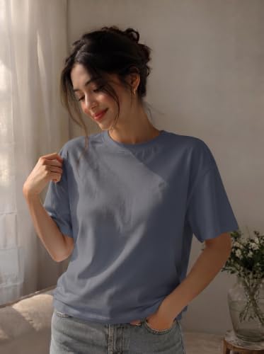 Image of Women's 100% Cotton Relaxed Fit Crew Neck Half Sleeve T-Shirt | Casual Wear Cotton T-Shirt | Regular Fitting Sports Wear for Women | Cotton Gym Wear