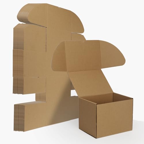 Image of HORLIMER 8x6x6 inches Shipping Boxes Set of 25, Brown Corrugated Cardboard Box Literature Mailer