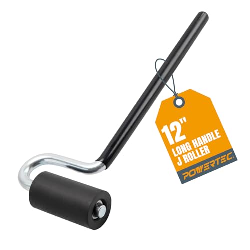 POWERTEC Rodillo en J de mango largo de 12 pulgadas, 1-1/2 pulgadas de diámetro, 3 pulgadas de ancho, herramienta de rodillo de goma laminado y chapa para bandas de bordes, revestimientos de pared, 1