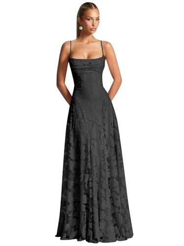 Rjer Floral Bridesmaid Dresses Long Spaghetti Strap Cowl Neck Formal Evening Gowns