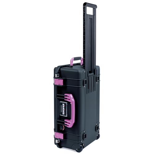 Black Pelican 1535 Air case with Magenta Handles & latches. Comes Empty & with Wheels.