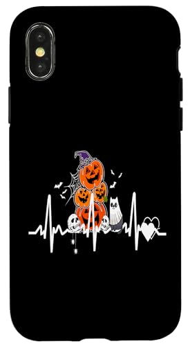 猫の男性の子供と一緒に面白いカボチャのハートビートハロウィーン スマホケース iPhone X/XS 用