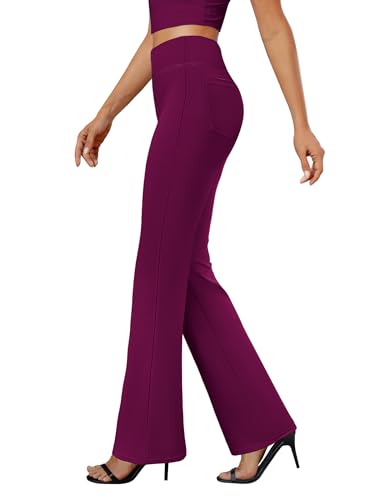 DLOODA Womens Bootcut Dress Pants Business Casual Work Pants with Pockets High Waist Stretchy Trousers Pull On Office Slacks