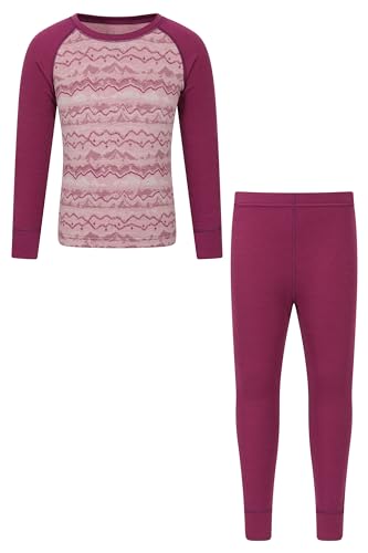 Mountain Warehouse Jacquard Kids Unisex Merino Base Layer Set - Quick Wicking, Quick Drying, Boys & Girls, Baselayer - Best for Camping, Outdoors, Travelling Pale Pink Kids Size 7-8 Years