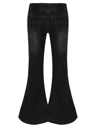 FEESHOW Washed Bell-Bottoms Denim Pants for Kids Girls Skinny Flared Jeans Casual Elastic Waistband Trousers Daily Wear4