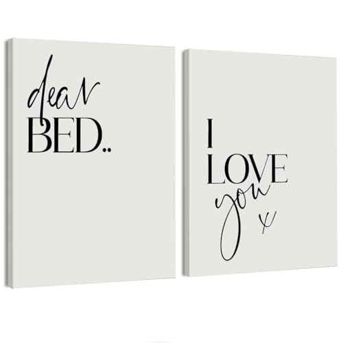 STHTTSW Dear Bed I Love You Wall Art Decor for Bedroom, Above Bed Wall Decors for Bedroom, Funny Canvas Framed Wall Art Set of 2, 11x14 Inch