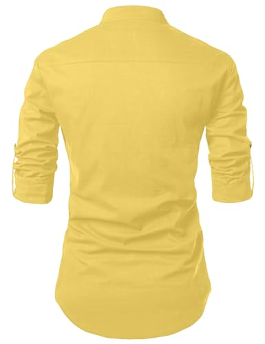 Image of Fifth U Men's Cotton Polyester Blend Solid Mandarin Collar Self Design Full Sleeve Casual Short Kurta