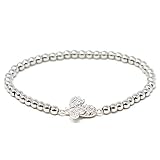 by You Women Teen Girls Stainless Steel Natural Bead Balls & Rhinestone Bead Ball Stretchable Elastic Bracelet (Bee-Silver)