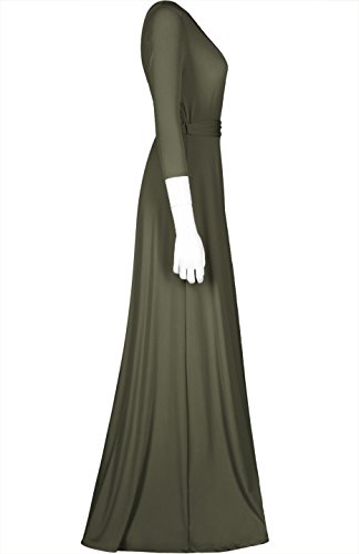 Image of Women's 3 /4 Sleeve Deep V-Neck Maxi Faux Wrap Solid Plus Size Dress