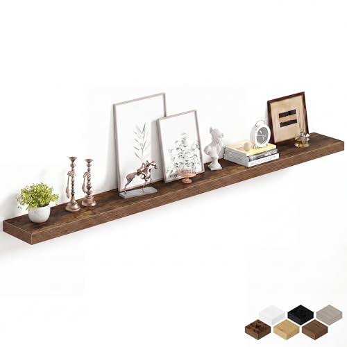 Image of Fun Memories 67Inch Long Floating Shelves, 8 Inch Deep Shelves for Bedroom|Living Room, Wall Mounted Wood Hanging Shelf with Invisible Brackets for Fireplace Mantel Home Storage Decor, Brown - 1 Pack