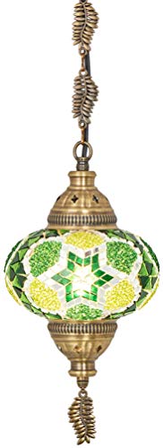 Copperbull Turkish Moroccan Handmade Mosaic Colorful Hanging Ceiling Lamp Pendant Light Fixture With Metal Leaf Chains #TOP1