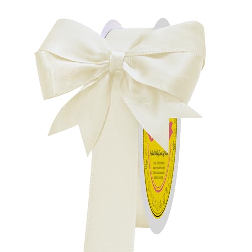 Image of Double Face Ivory Satin Ribbon 1 inch X 25 Yards Polyester Ivory Ribbon for Gift Wrapping Very Suitable for Weddings Party Hair Bow Invitation Decorations and More