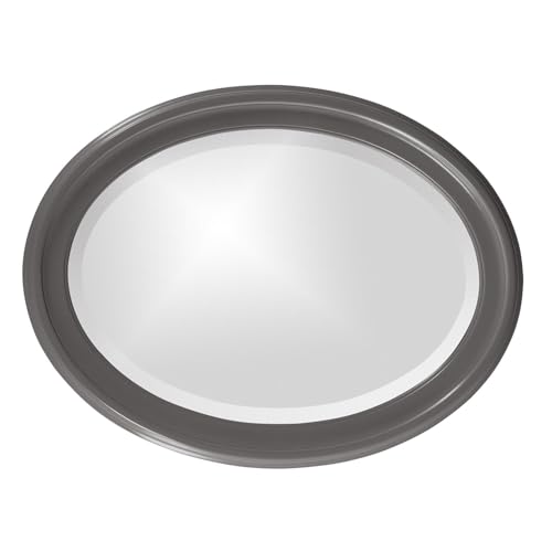 Image of Howard Elliott Collection George Oval Glossy Charcoal Wall Mirror, Oval Bevelled Hanging Wood Framed Vanity Mirrors for Home Decor, Living Room, Bathroom, Bedroom, or Hallway, 25 x 33 Inch
