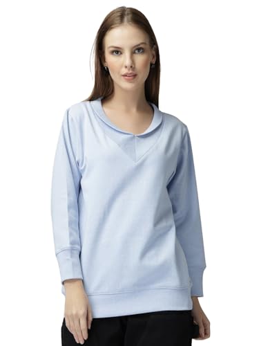 Image of Women's Boyfriend /Loose Fit Full Sleeve Drop Shoulder Loopknit V-Neck Neck Sweatshirt Oversized Cotton Winter T-Shirt for Women Korean Style Casual | Trendy Baggy Fit for Girls