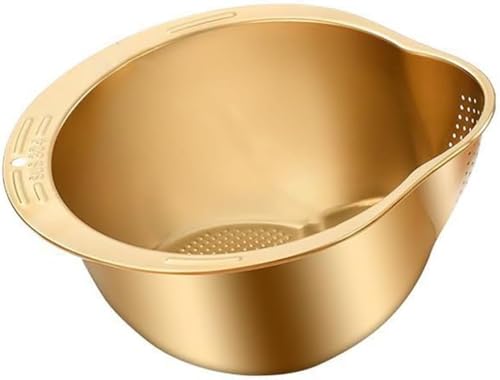 ボウル 水切りボール ざる 米とぎ ライスストレーナーボウル - 野菜みずきり ステンレス 米洗う ザル 野菜 果物洗い キッチン用品 キッチン用ステンレス製クイックドレンストレーナー,ヌードルフィルター、クイックドレン、耐熱性、傾斜底、食器洗い機対応、フ