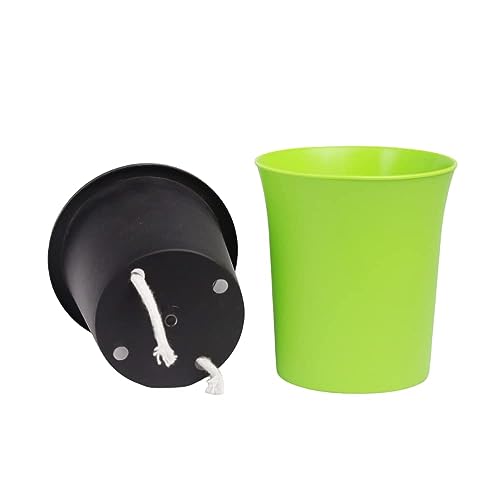 Image of Oslo Self Watering Pots | Planters for Your Home Living Room Office Decor, Round Plastic 4.3 Inch Set of 3 (Mocca) (Green)