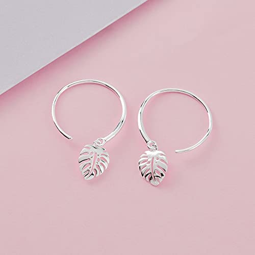 Boma Jewelry Sterling Silver Monstera Leaf Pull Through Hoop Earrings3