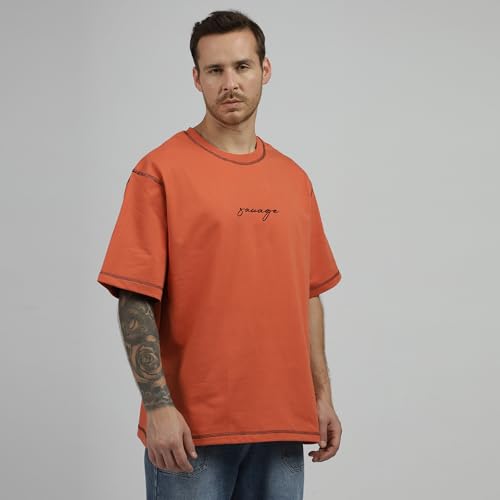 Image of BE SAVAGE 240 GSM Ultra Premium Heavyweight Oversized T Shirt for Men with Embroidered Savage in Front Drop Shoulder T Shirts for Men Embroidery T Shirt