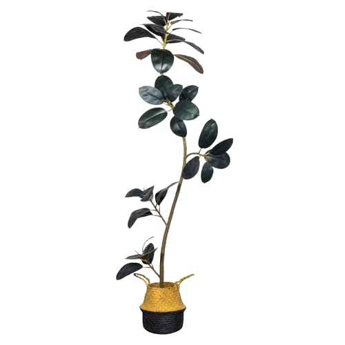 NCYP Artificial Rubber Tree Plant - 5.9ft Tall Faux Rubber Tree with Plastic Pot for Home, Living...