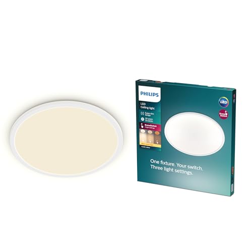 PHILIPS Plafonnier rond à panneau LED SceneSwitch à intensité variable, 3 ambiances différentes, blanc chaud, 18W. pour l'éclairage intérieur, le salon...