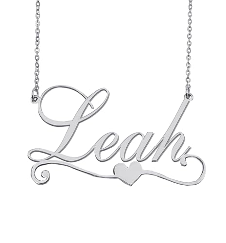 AOLO Personalized Leah Name Necklace with Heart Decoriaton Silver Stainless Steel Nameplate Necklaces Jewelry Gift for Womens Teens