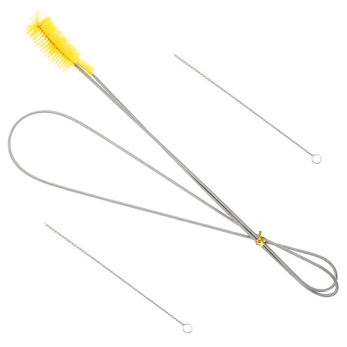 Levemolo Flexible Drain Cleaning Brush Set 3pcs Double Head Fish Tank Brush Stainless Steel Nylon Rotating Bristles for Water Inlet Outlet Connector