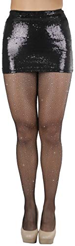 Image of ToBeInStyle Women's Fine Fishnet Pattern Pantyhose w /Back Seam & Rhinestones