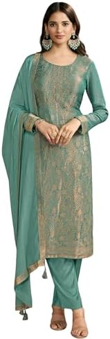 Indian Fancy Fabric Hand Emboridery Work Straight Suit 15593