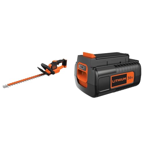BLACK+DECKER Taille-Haies sans Fil 36V, Taille-Haies Electrique 55 cm avec Lame Asymétrique Double Action & Batterie Lithium 36V 2Ah, Compatible avec Tous Les...