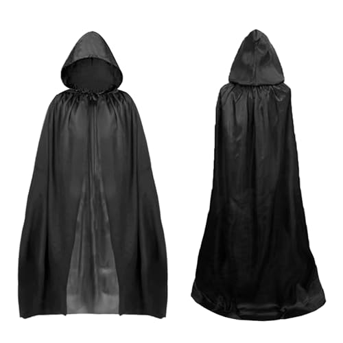 Cape noire avec capuche, cape noire, longue cape à capuche, cape médiévale avec capuche pour déguisement, gothique, vampire, diable, vmpire, cosplay,...