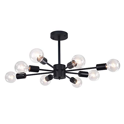 EDISLIVE 8-Light Vintage Sputnik Chandelier Semi Flush Ceiling Lights Pendant Light Mid Century Style (Black)