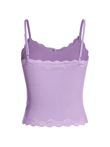 Image of SOLY HUX Girl's Lace Trim Camisoles Ribbed Spaghetti Strap Crop Tank Tops | Sleeveless, Teen Girl Top, Summer Top