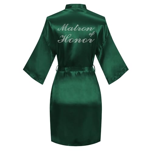 Image of Women's Bride Bridesmaid Robes Short Satin One Size Silver Rhinestones Wedding Party Getting Ready Sleepwear