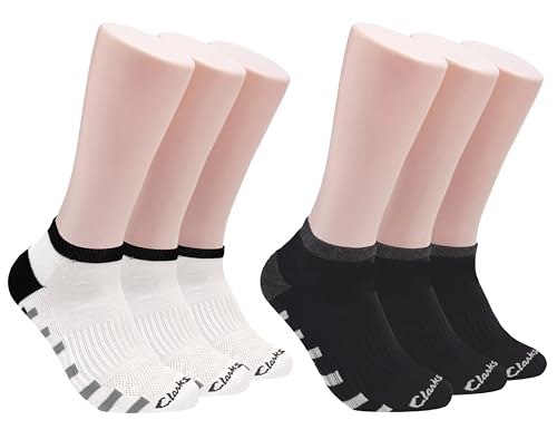 Clarks Men's Sport Half Cushion Low Cut Socks 6 Pair, White/Black, Men's 7-12 Shoe