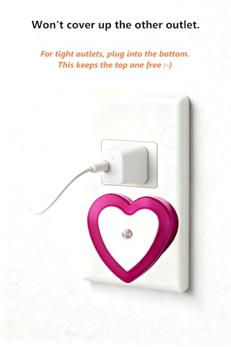 Image of LED Night Lights Plug in(2-Pack), Dusk to Dawn Sensor Auto-On /Off, Cute Nightlight Heart Shaped 0.5W for Bedroom, Bathroom, Kids Room, Nursery, Hallway (Pink)